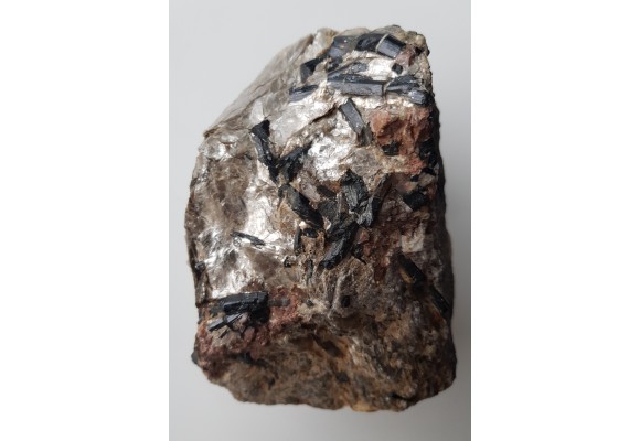 Kryształy szerlu o pięknym połysku w muskowicie z Piławy Górnej