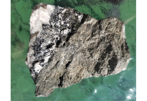 Skała z wrostkami brązowego turmalinu ze złoża Budniki k. Kowar